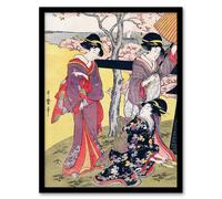 Artery8 Kitagawa Framed Wall Art Print Cherry Blossom Viewing At Gotenyama in Purple | Size: A4 Artery8 Purple A4