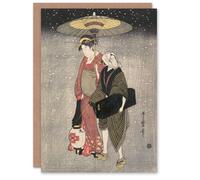 Artery8 Utamaro Kitagawa Japanese Art Card Geisha Walking Through Snow At Night