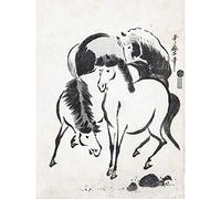 Artery8 Kitagawa Utamaro Three Horses Japanese Drawing Art Print Canvas Premium Wall Decor Poster Mural