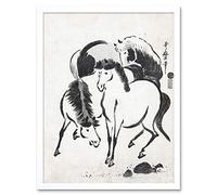 Artery8 Kitagawa Utamaro Three Horses Japanese Drawing Art Print Framed Poster Wall Decor 12x16 inch