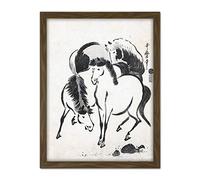 Artery8 Kitagawa Utamaro Three Horses Japanese Drawing Artwork Framed Wall Art Print 18X24 Inch
