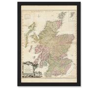 Artery8 Kitchin 1778 Map Scotland Counties North Britain Artwork Framed Wall Art Print A4 in Black Artery8 Black