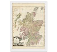 Artery8 Kitchin 1778 Map Scotland Counties North Britain Artwork Framed Wall Art Print A4
