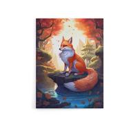 Artery8 Kitsune Fox in Japanese Temple Forest Canvas Wall Art Print in Orange | Size: W18" x H24" Artery8 Orange W18" x H24"
