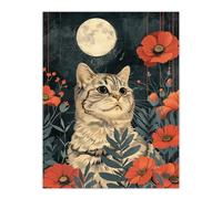 Artery8 Kitten in Poppies by Moon Cat Lover Animal Nature For Living Room Extra Large XL Wall Art Poster Print