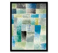 Artery8 Klee Framed Wall Art First House in a Settlement Abstract Painting in Blue | Size: A3 Artery8 Blue A3