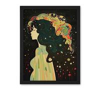 Artery8 Klimt Inspired Aurora Borealis Modern Illustration Artwork Framed Wall Art Print 18X24 Inch