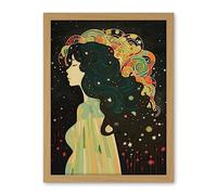 Artery8 Klimt Inspired Aurora Borealis Modern Illustration Artwork Framed Wall Art Print 18X24 Inch