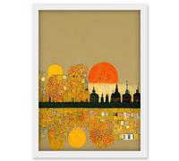 Doppelganger33 LTD Klimt Inspired Autumn Sunset City Skyline Patterns Artwork Framed Wall Art Print A4