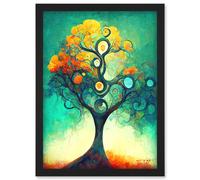 Artery8 Klimt Inspired Luminous Abstract Autumn Fall Tree Artwork Framed Wall Art Print A4 in Black Artery8 Black