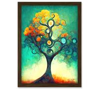 Artery8 Klimt Inspired Luminous Abstract Autumn Fall Tree Artwork Framed Wall Art Print A4 in Brown Artery8 Brown