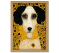 Artery8 Klimt Style Adele Bloch's Poodle Dog Artwork Framed Wall Art Print A4 in Light Oak Artery8 Light Oak