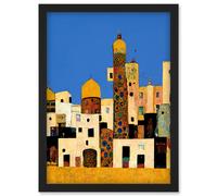 Klimt Style Moroccan Cityscape Blue Gold Artwork Framed Wall Art Print A4 Artery8 Black One Size