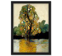Artery8 Klimt Style Tree River Bank Scene Artwork Framed Wall Art Print A4 in Black Artery8 Black