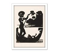 Artery8 Klooster Papua Girl Boat Fish Beach Bw Artwork Framed Wall Art Print 18X24 Inch