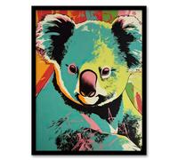 Artery8 Koala Bear Abstract Teal And Orange Artwork Animal Portrait Vibrant Bold Bright Colourful Painting Artwork Framed Wall Art Print A4