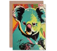 Artery8 Koala Bear Abstract Teal for Him or Her Man Woman Birthday Thank You Congratulations Blank Art Greeting Card