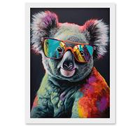 Artery8 Koala Bear with Sunglasses Modern Multicoloured Artwork Framed Wall Art Print A4
