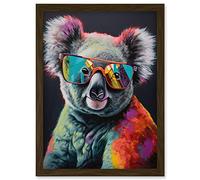 Artery8 Koala Bear with Sunglasses Modern Multicoloured Artwork Framed Wall Art Print A4