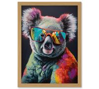 Artery8 Koala Bear with Sunglasses Modern Multicoloured Artwork Framed Wall Art Print A4 in Light Oak Artery8 Light Oak