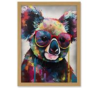 Artery8 Koala With Purple Sunglasses Modern Multicoloured Artwork Framed A3 Wall Art Print