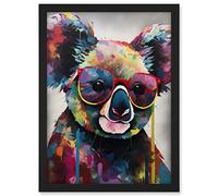 Artery8 Koala With Purple Sunglasses Modern Multicoloured Artwork Framed A3 Wall Art Print