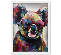 Artery8 Koala With Purple Sunglasses Modern Multicoloured Artwork Framed A3 Wall Art Print