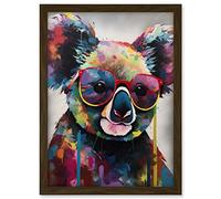 Artery8 Koala With Purple Sunglasses Modern Multicoloured Artwork Framed A3 Wall Art Print