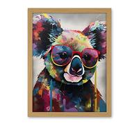 Artery8 Koala With Purple Sunglasses Modern Multicoloured Artwork Framed Wall Art Print 18X24 Inch