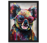 Artery8 Koala With Purple Sunglasses Modern Multicoloured Artwork Framed Wall Art Print A4 in Black Artery8 Black