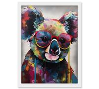 Artery8 Koala With Purple Sunglasses Modern Multicoloured Artwork Framed Wall Art Print A4 in White Artery8 White