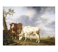 Artery8 Kobell Oxen In The Meadow Animal Painting Large Wall Art Poster Print Thick Paper 18X24 Inch