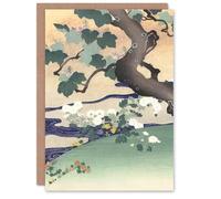 Artery8 Kogyo Tsukioka Japanese Art Card Tree And Chrysanthemums
