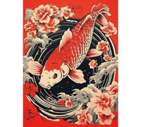 Artery8 Koi Fish Carp Japanese Whirlpool Red Black Floral Illustration Artwork Coy Large Wall Art Poster Print Thick Paper 18X24 Inch
