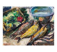 Artery8 Koller Pinell Still Life Three Fish Painting Premium Wall Art Canvas Print 18X24 Inch