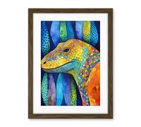 Artery8 Komodo Dragon Vibrant Folk Art Watercolour Painting Artwork Framed Wall Art Print 18X24 Inch