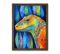 Artery8 Komodo Dragon Vibrant Folk Art Watercolour Painting Artwork Framed Wall Art Print 18X24 Inch