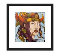 Artery8 Koumu Leith Graffiti Mural Warrior Woman 8X8 Inch Square Wooden Framed Wall Art Print Picture with Mount in Black Artery8 Black