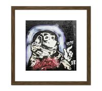 Artery8 Koumu New York Graffiti Mural Cool Dog Watch Wall 8X8 Inch Square Wooden Framed Wall Art Print Picture with Mount in Brown Artery8 Brown