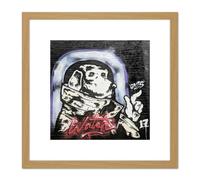 Artery8 Koumu New York Graffiti Mural Cool Dog Watch Wall 8X8 Inch Square Wooden Framed Wall Art Print Picture with Mount in Light Oak Artery8 Light Oak