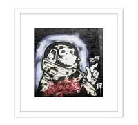 Artery8 Koumu New York Graffiti Mural Cool Dog Watch Wall 8X8 Inch Square Wooden Framed Wall Art Print Picture with Mount in White Artery8 White