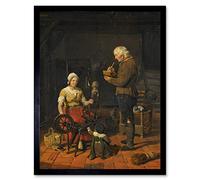 Artery8 Kruseman Peasant Family In Their Cottage Painting Art Print Framed Poster Wall Decor 12x16 inch