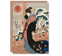 Artery8 Kuniyoshi Art Card Beauty on a Veranda Vintage Japanese Ukiyoe Artery8 Multicolor