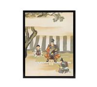 Artery8 Kusunoki Masashige Before Battle Framed Canvas Wall Art Print Sekka in Green | Size: W24" x H32" Artery8 Green W24" x H32"