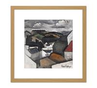 Artery8 La Fresnaye Roger De The Hills Beyond Meulan 8X8 Inch Square Wooden Framed Wall Art Print Picture with Mount in Light Oak Artery8 Light Oak