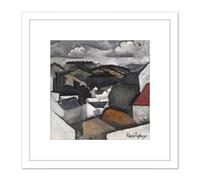 Artery8 La Fresnaye Roger De The Hills Beyond Meulan 8X8 Inch Square Wooden Framed Wall Art Print Picture with Mount in White Artery8 White