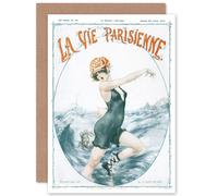 Artery8 La Vie Parisienne Crab Bite Swimming Magazine Cover Sealed Greeting Card Plus Envelope Blank inside