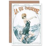 Artery8 La Vie Parisienne Crab Bite Swimming Magazine Cover Sealed Greeting Card Plus Envelope Blank inside