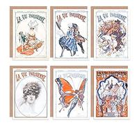 Artery8 La Vie Parisienne French Woman Butterfly Carnival Greeting Cards With Envelopes Pack of 6