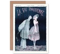 Artery8 La Vie Parisienne Kissing Pierrot Clown Magazine Cover Sealed Greeting Card Plus Envelope Blank inside